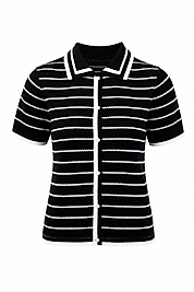 Polo Yaka Çizgili Triko SİYAH