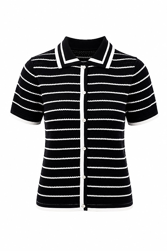 Polo Yaka Çizgili Triko SİYAH